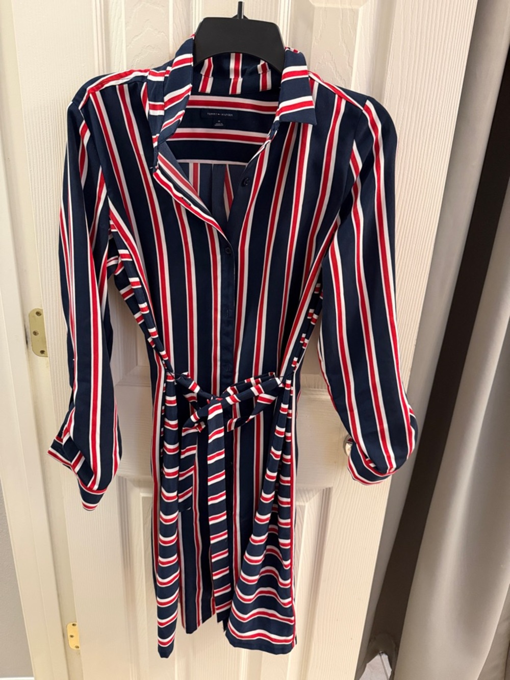 Tommy Hilfiger Navy, Red & White Striped Long Sleeve Shirt Dress